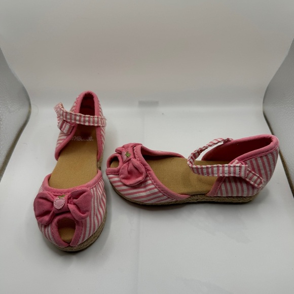 Gymboree Toddler Girl 2T Pink & White Striped Cherry Peep Toe Sandal - Picture 1 of 8